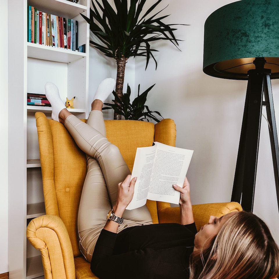 A girl is reading a book