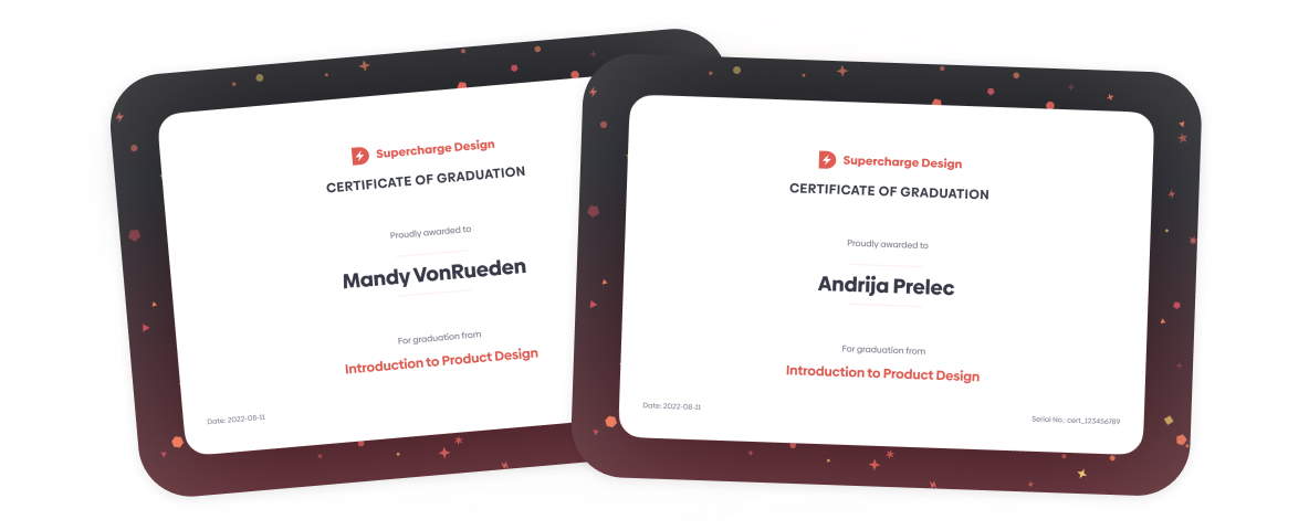 Examples of Certificates of Graduation from Introduction to Product Design course