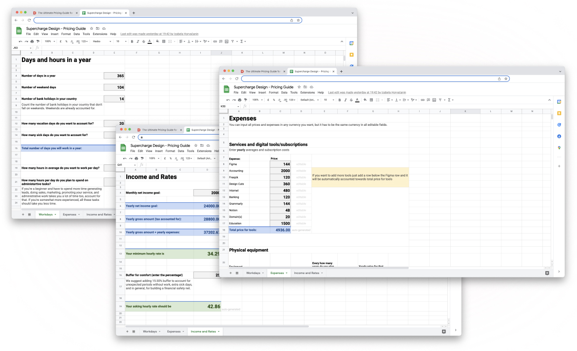 Pricing Guide for Product Designers bonus worksheets