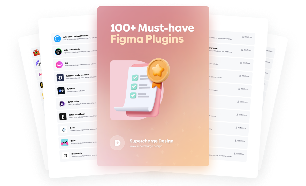 E-book cover for "100+ Must-have Figma Plugins" with four pages as an example