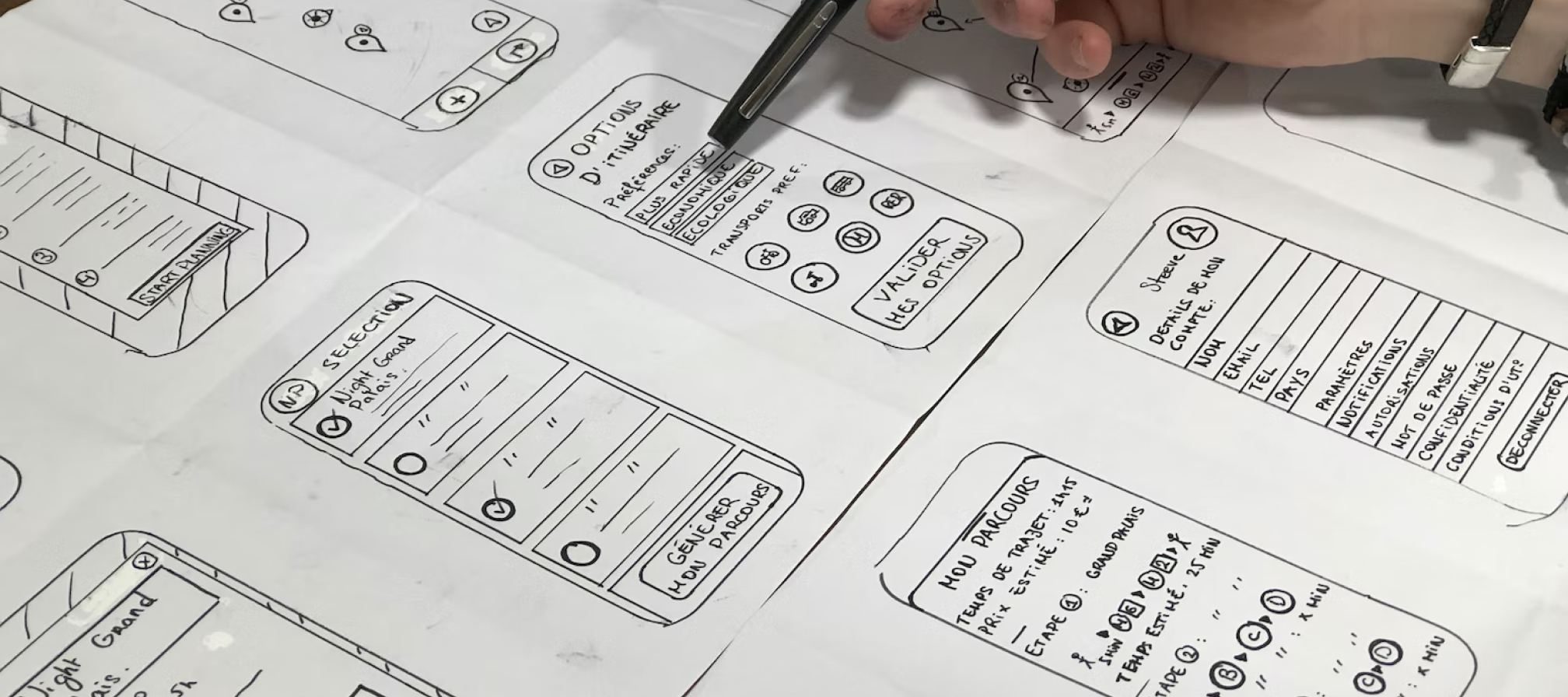 A person looking at different wireframes