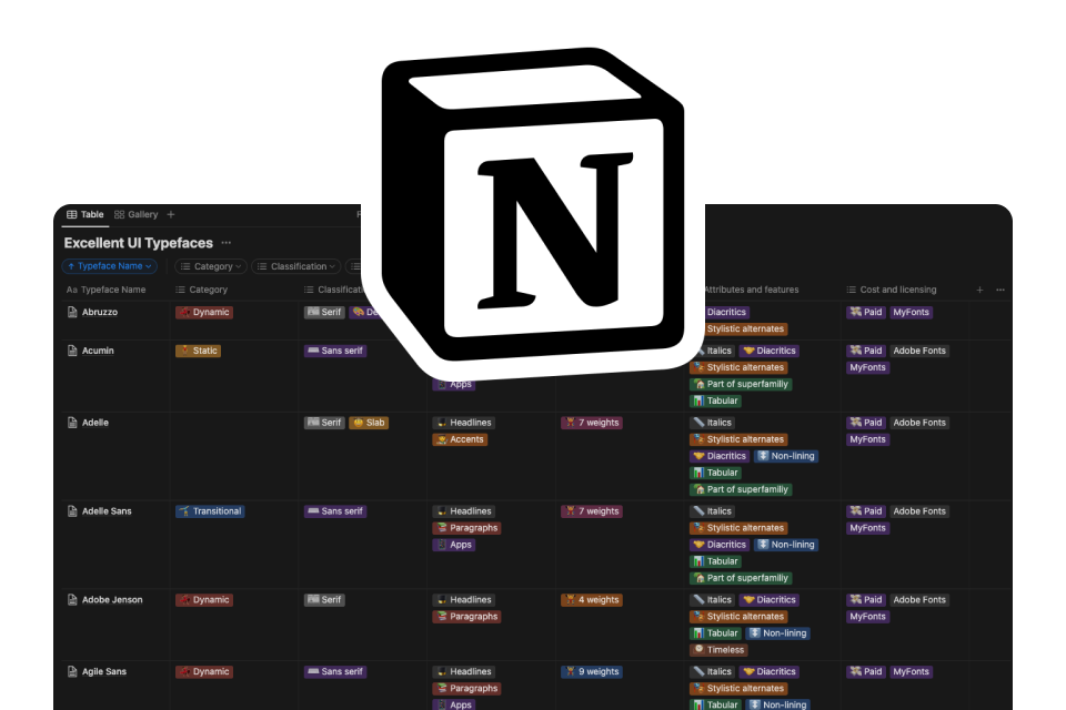 A screenshot of the Notion table and the Notion logo