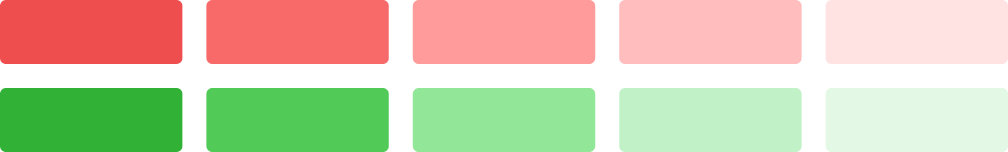 Five red and five green shades (semantic colors)