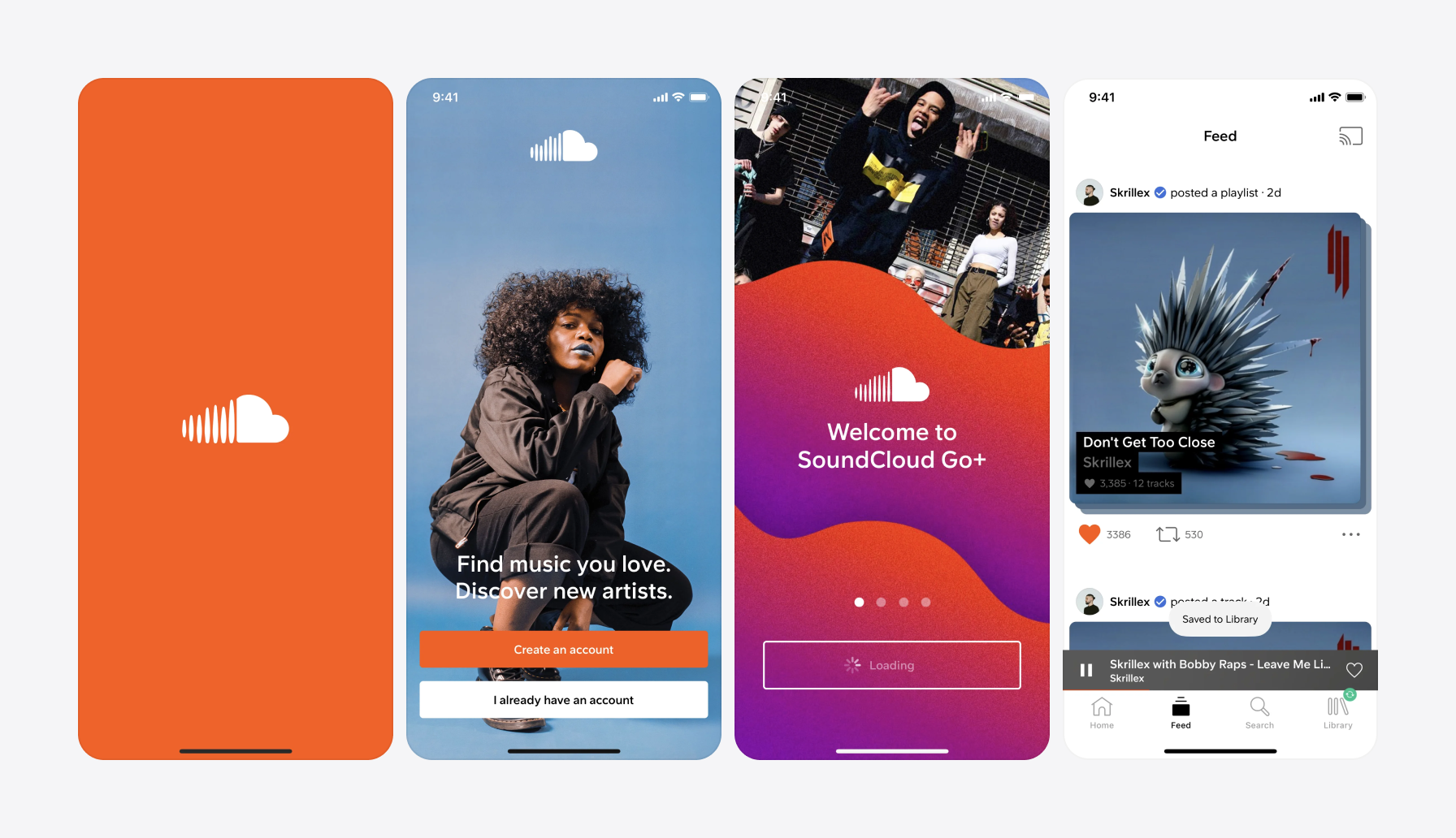 Screenshots of Soundcloud app using orange color in UI