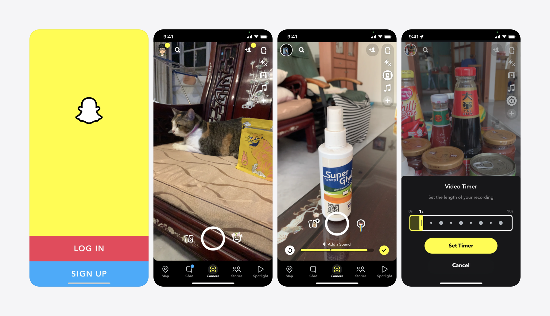 Screenshots of Snapchat app using yellow color in UI