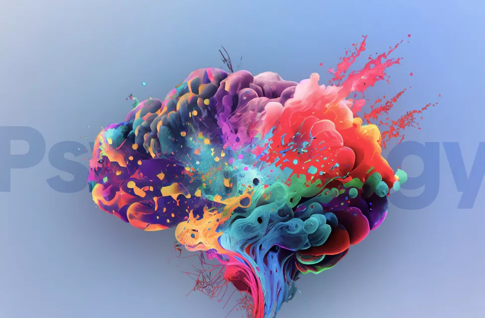 A brain created by exploding colors