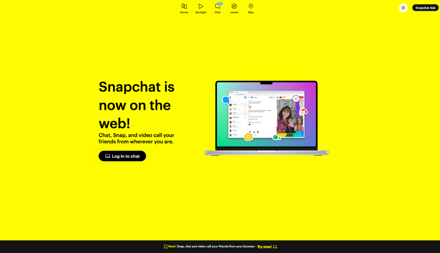 Screenshots of Snapchat website using yellow color in UI