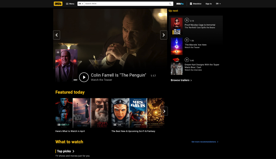 Screenshots of IMDb website using yellow color as an accent color in UI