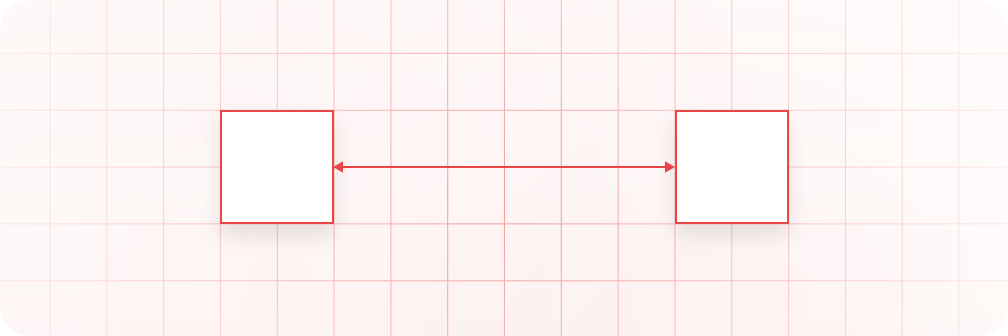 Two rectangles sitting on a grid, and arrow is measuring the space between